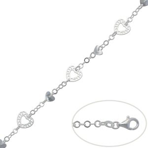 Pulsera plata 925 corazones. 11mm