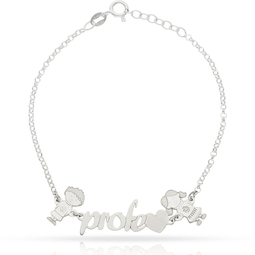 Regalos para profesoras Fin de Curso Pulsera plata 925 profe + 2 niños