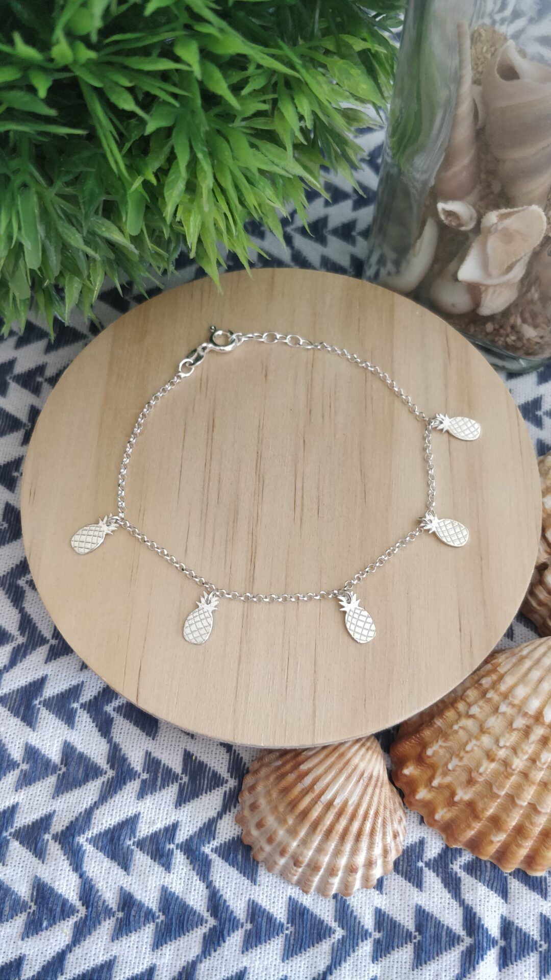 Pulsera plata mini charms piñas. 5x10mm pulsera de plata con charms piña