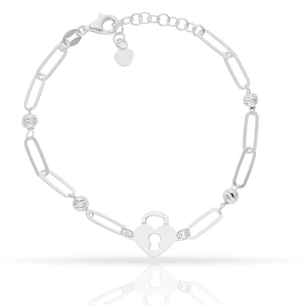 Pulsera plata candado + bolas. 13x12mm pulsera plata 925 candado + bolas