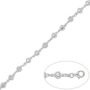 pulsera plata 925 corazones + bolas