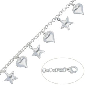 pulsera plata 925 estrellas corazones