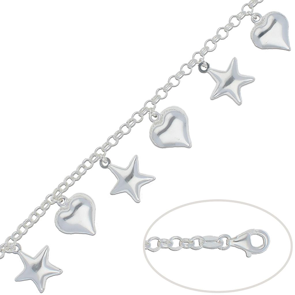 Pulsera plata 925 estrellas corazones pulsera plata 925 estrellas corazones