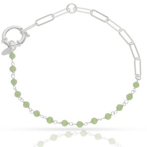 pulsera plata 925 piedras verdes + eslabones
