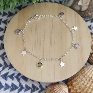 pulsera plata charms piedras colores y estrellas pulsera plata charms piedras colores y estrellas