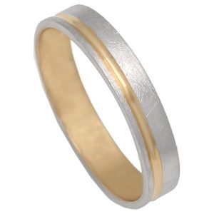 Alianza bicolor oro 18KL hendidura lateral. 4mm