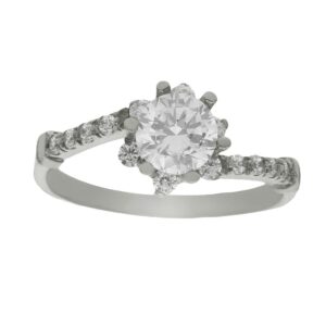 Anillo compromiso oro blanco 18kl circonitas - Flora