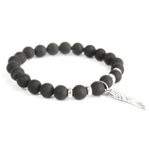 Pulsera ágata negra y ala de ángel