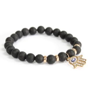 Pulsera ágata negra y hamsa