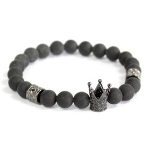 Pulsera de ágata negra y corona de cristal