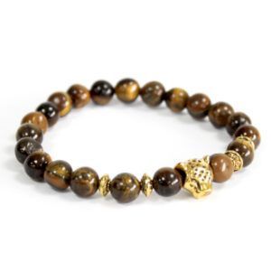 Pulsera ojo de tigre con tigre dorado