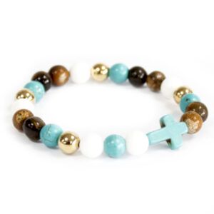 Pulsera perlas y cruz de turquesa