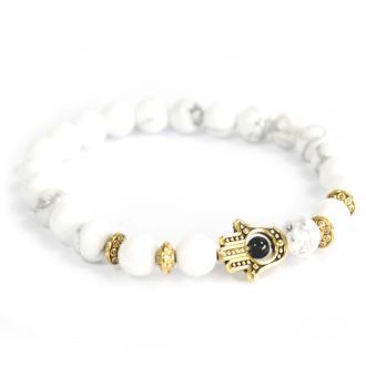 Pulsera piedra blanca y Hamsa dorado Pulsera piedra blanca y Hamsa dorado