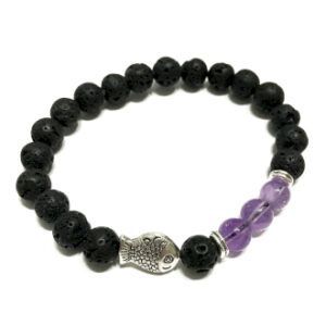 Pulsera piedra lava y amatista - Pescado