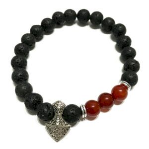Pulsera piedra lava y coralina - hacha