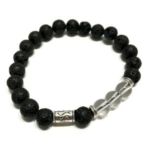 Pulsera piedra lava y cuarzo de roca - Tribal