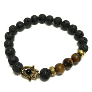 Pulsera piedra lava y ojo tigre - Hamsa