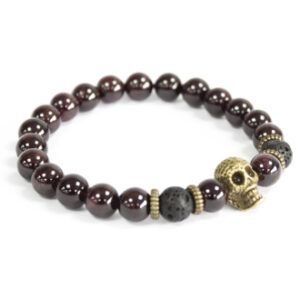 Pulsera piedras piedras sangre- Calavera de bronce