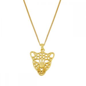 Collar plata ley cabeza jaguar 25x22mm bañado oro