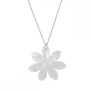 Collar plata ley flor nacar 35mm rodiada