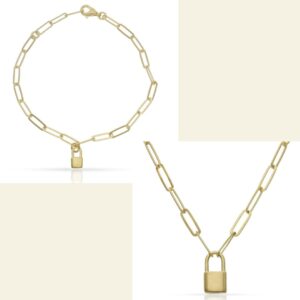 Conjunto cadena y pulsera chapada en oro con candado