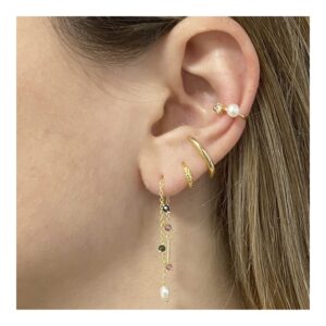 Pendiente ear cuff circonita y perla - Oria 12mm foto