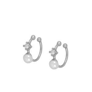 Pendiente ear cuff circonita y perla – Oria 12mm rodiada Pendiente ear cuff circonita y perla - Oria 12mm rodiada
