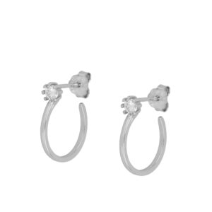 Pendientes aro plata circonita - Mona 14mm rodiada