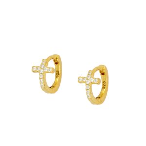 Pendientes aro plata cruz - Teia 11mm bañada oro