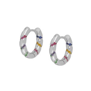 Pendientes aro plata multicolor - Rainbow 16mm rodiada