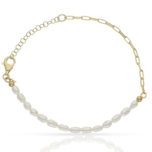 Pulsera plata chapada en oro perlas