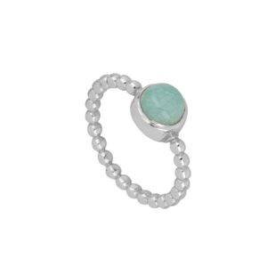 Anillo piedra amazonita plata bolas - Clyra 6mm rodiada