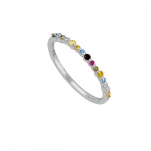 Anillo plata circonita - Multicolors 1.3mm rodiada