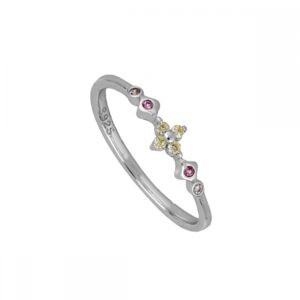 Anillo plata circonita flor - Luzia rodiada