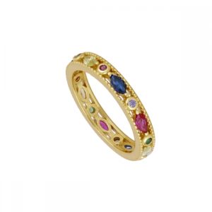 Anillo plata circonitas colores - Neyen 3.5mm bañado oro
