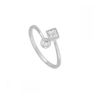 Anillo plata circonitas cuadrado y circulo - Nitel rodiada