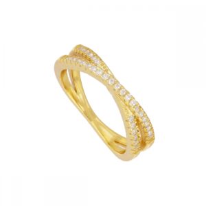 Anillo plata cruzado circonitas - Lilia 3.5mm bañado oro