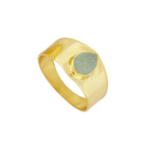 Anillo plata piedra calcedonia aqua - Merlia 10mm bañada oro