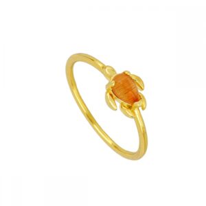 Anillo plata piedra opalo tortuga 10x7.5mm bañado oro naranja