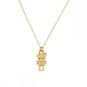 Collar plata colgante robot 18x7 bañada oro