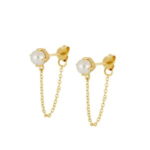 Pendiente perlas cadena plata - Pull 5.5mm bañada oro