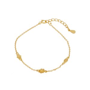 Pulsera de la suerte 3 charms plata bañada oro