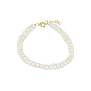 Pulsera plata de perlas 5mm bañada oro