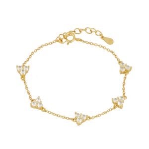Pulsera plata mini charms triangulo circonitas 2.5mm bañada oro