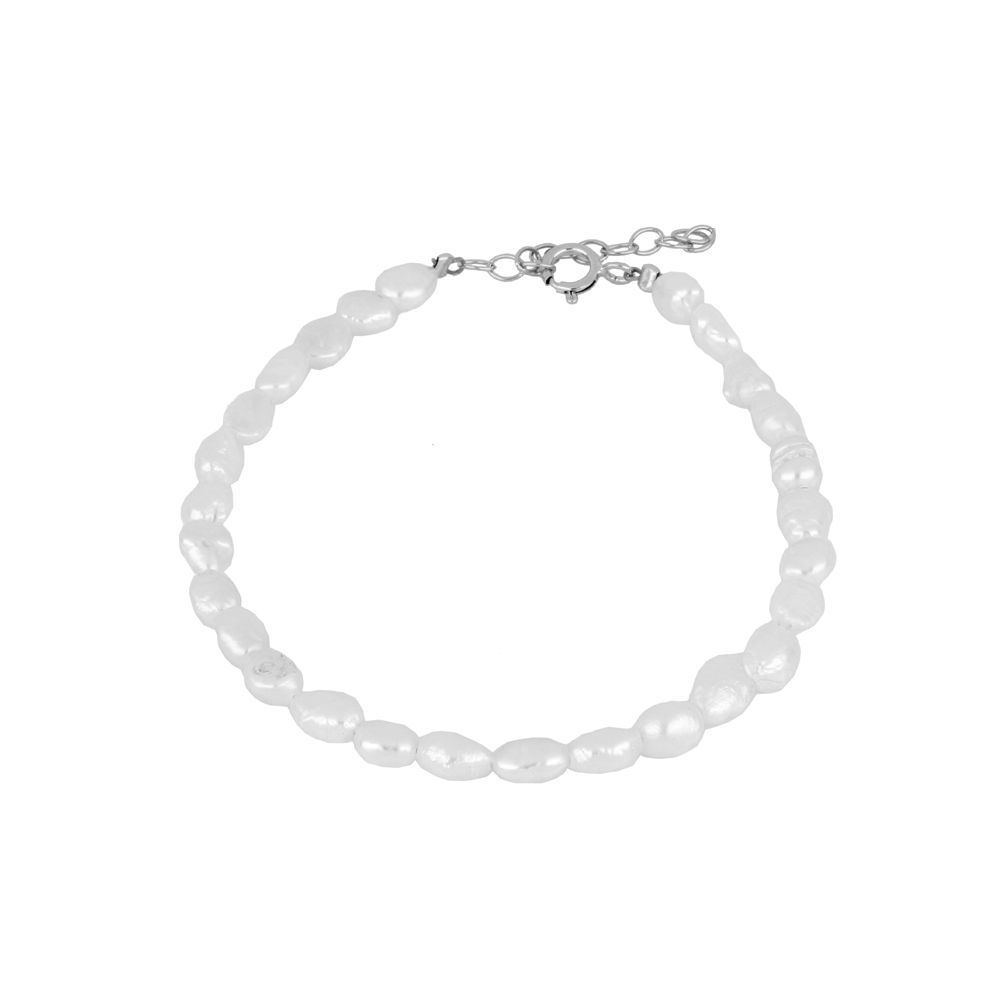 Pulsera plata perlas Baroque 3-4mm Pulsera plata perlas Baroque 3-4mm rodiada