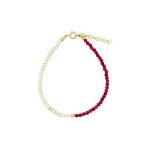 Pulsera plata perlas y calcedonia fucsia 18cm Pulsera plata perlas y calcedonia fucsia 18cm