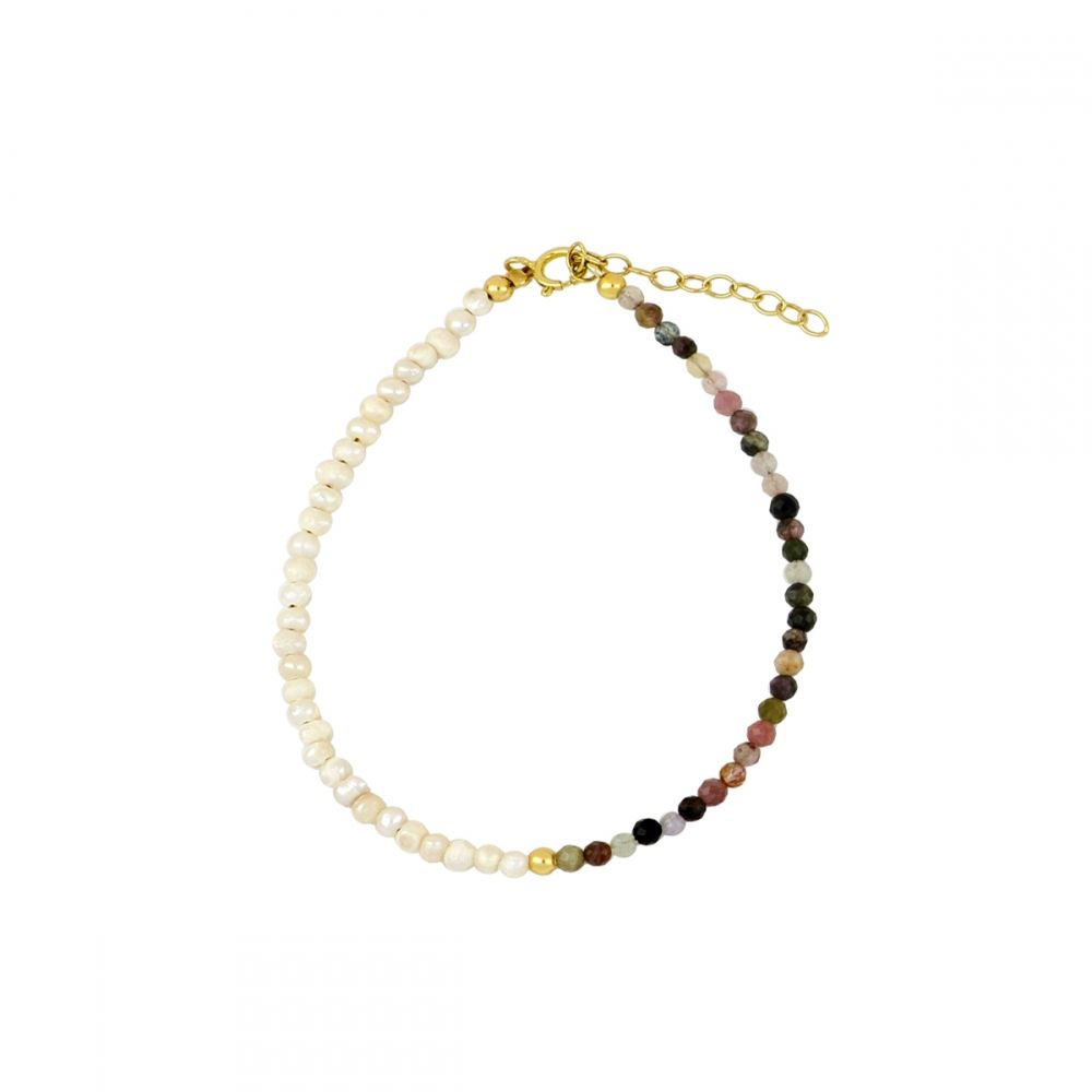 Pulsera plata perlas y turmalinas - 18cm Pulsera plata perlas y turmalinas - 18cm