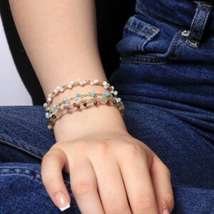 Pulsera trenzada plata bañada oro - piedras foto