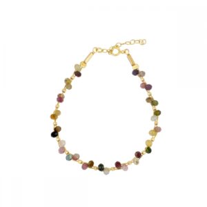 Pulsera trenzada plata bañada oro – piedras turmalinas Pulsera trenzada plata bañada oro - piedras turmalinas