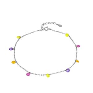 Tobillera plata charms circonitas multicolor 4mm rodiada